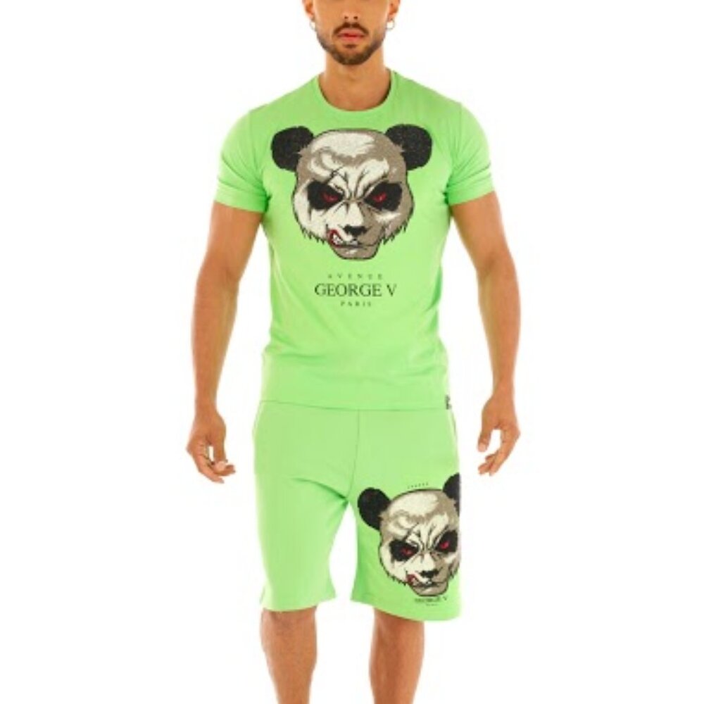 Avenue George V Paris Short Set Men's 2 piece set Green Teddy Bear Rhinestone XL